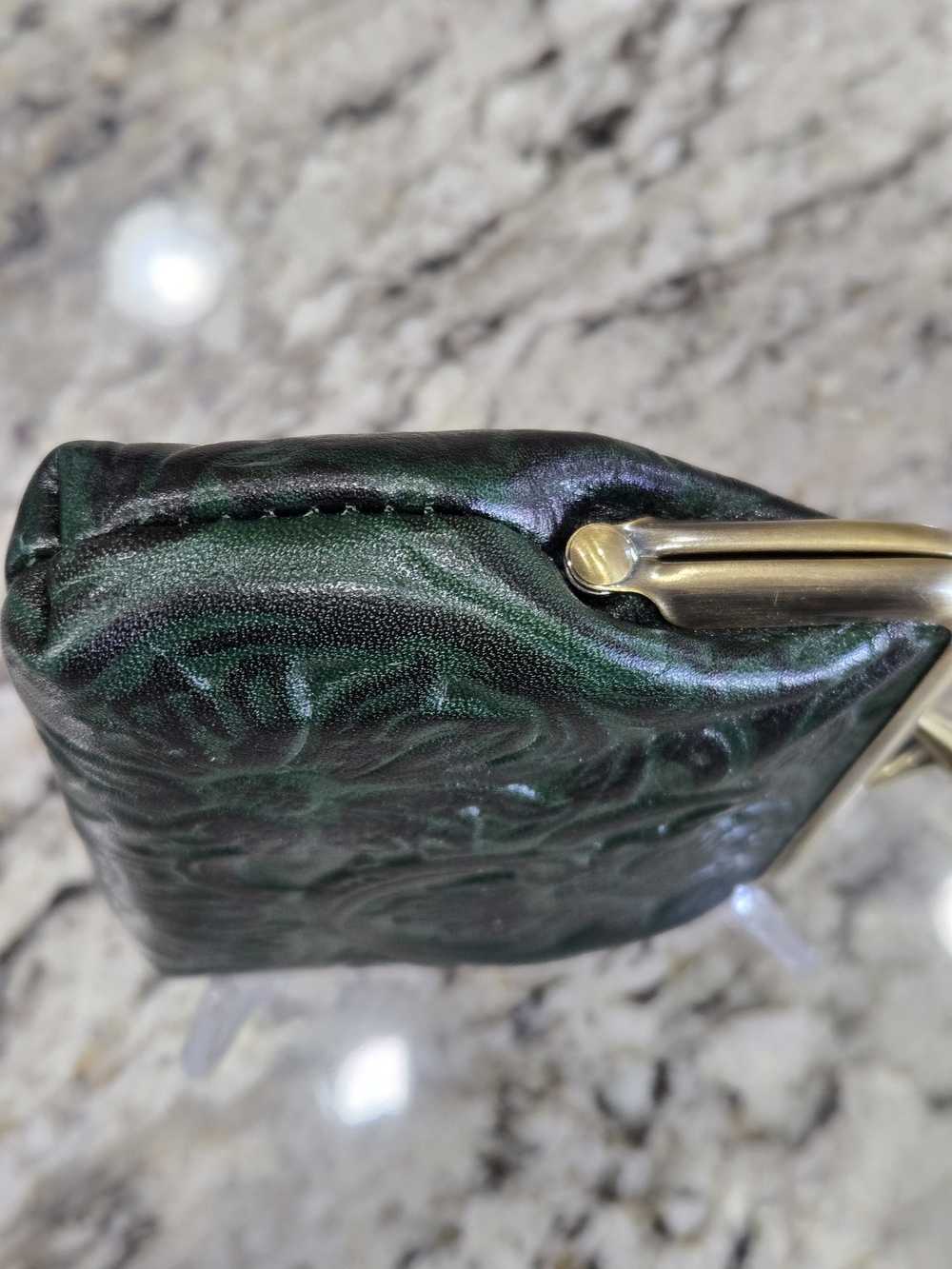 Patricia Nash Green Embossed Leather Kiss-Lock Coin Purse - Picture 3 of 11
